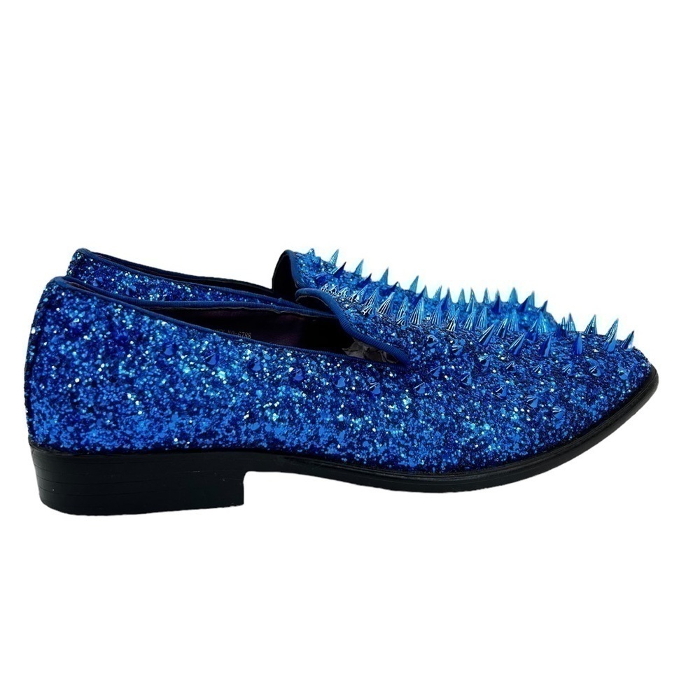 After Midnight Men’s Royal Blue “Ultra Spikes” Sequined Dress Loafer Shoes - Picture 7 of 15